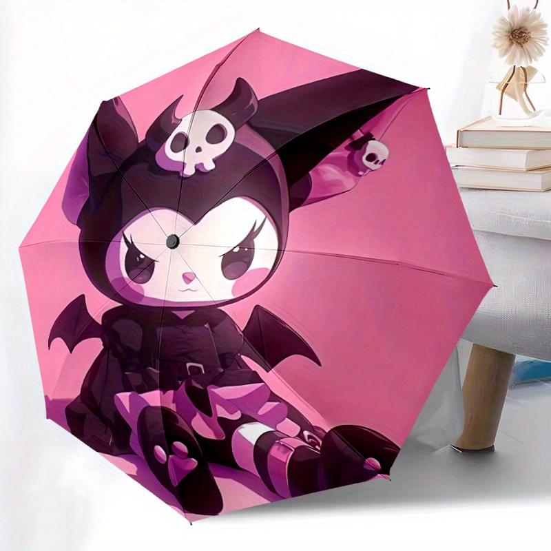 Kuromi Sanrio Automatic Folding Umbrella with Sturdy Iron Frame, Portable Compact Travel Umbrella All-Season Use Parties 0807077