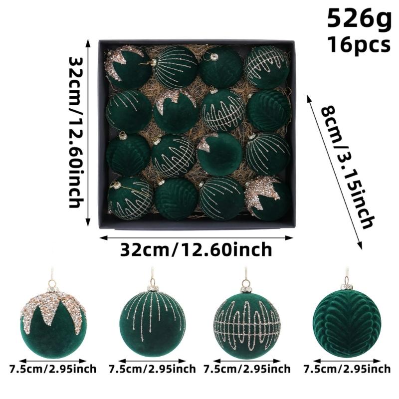 Holiday Display Baubles, 16 Count, 7.5 Cm Textured Tree Set with Light-Catching Finish for Window, Shelf, and Party Use