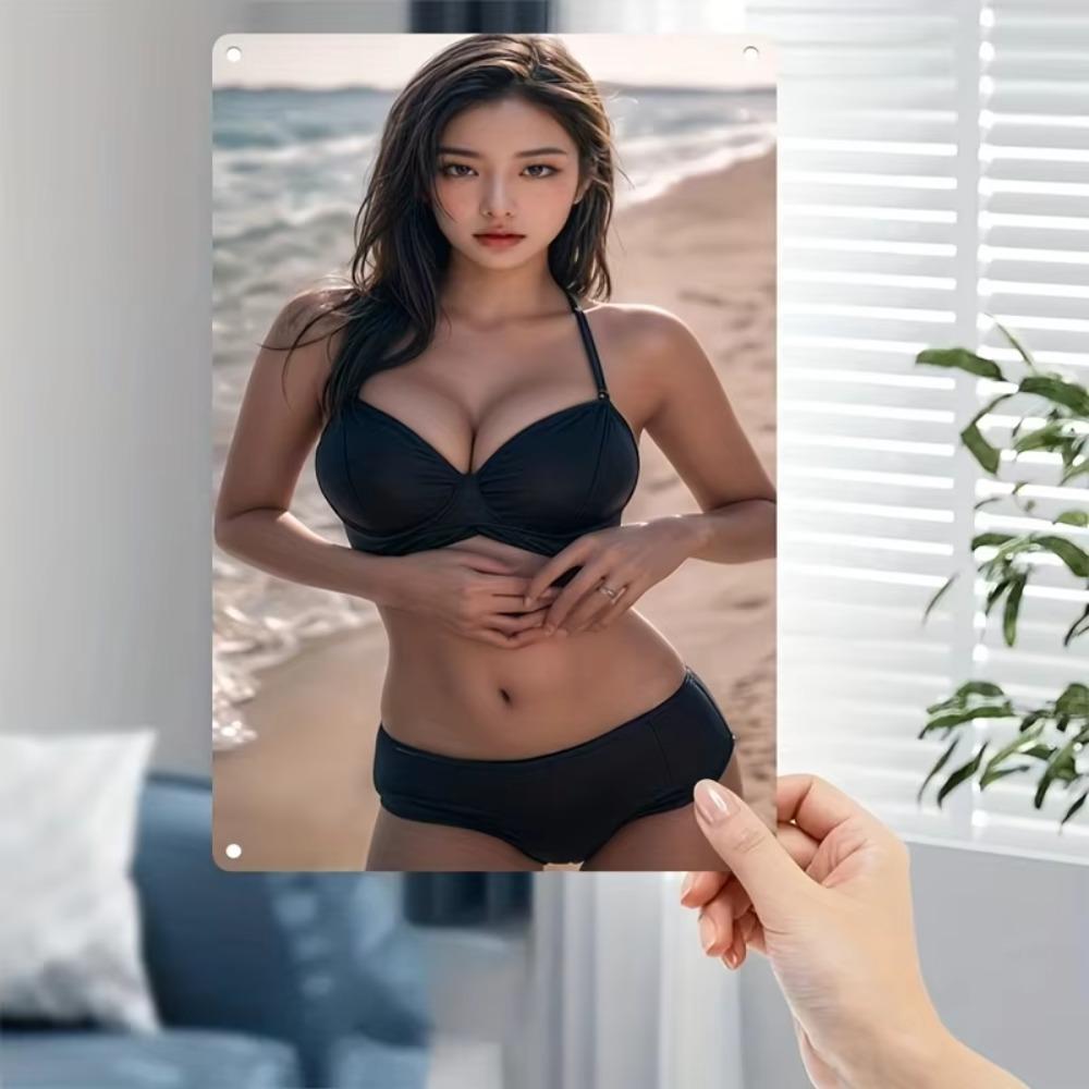 Metal Tin Sign Bikini Beach Wall Art Decor for Home Bar Cafe Funny Holiday Christmas Gift