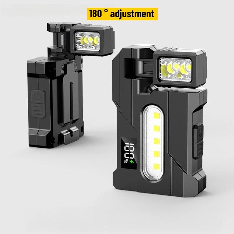 EDC Rotatable Work Light Type-C Rechargeable Magnetic Flashlight Outdoor Portable Emergency Warning Lamp Clip Torch For Camping Fishing
