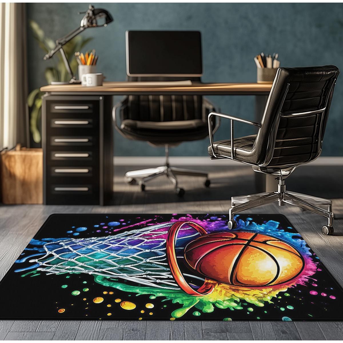 

Basketball hoop colorful splash rug gaming room decor sport theme carpet kids bedroom floor mat fun vibrant design printed soft 50cm x 80cm