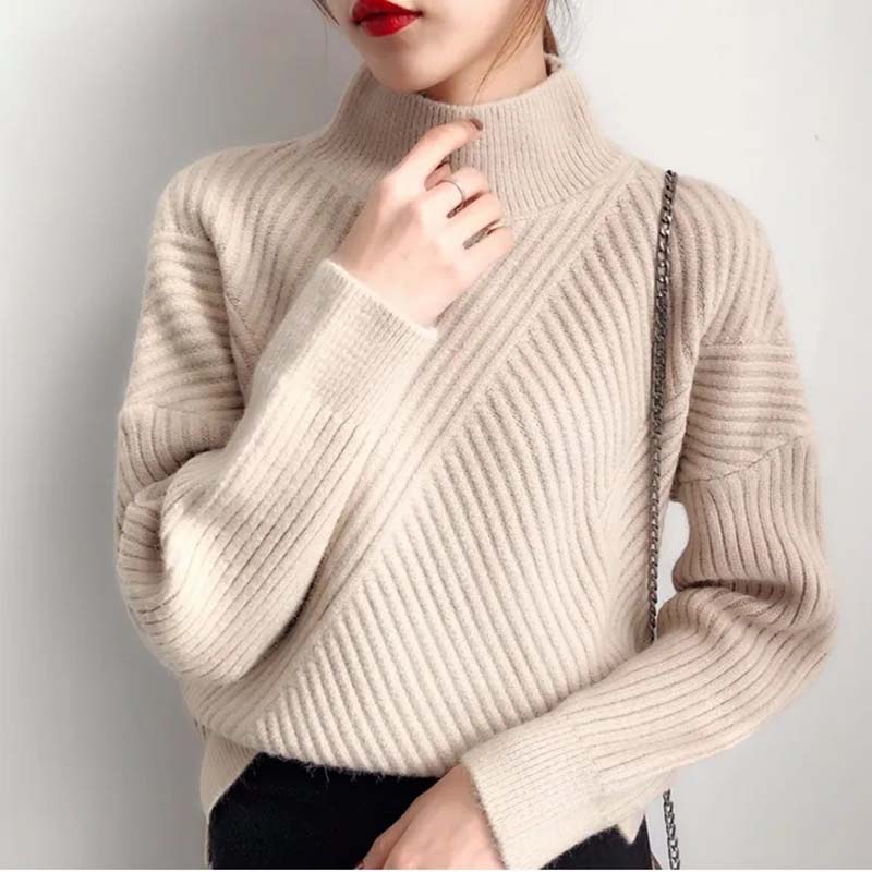 

Женские свободные однотонные вязаные пуловеры с круглым воротником, нижние рубашки, трикотажные топы с длинными рукавами, офисные женские простые повседневные свитера M абрикосовый