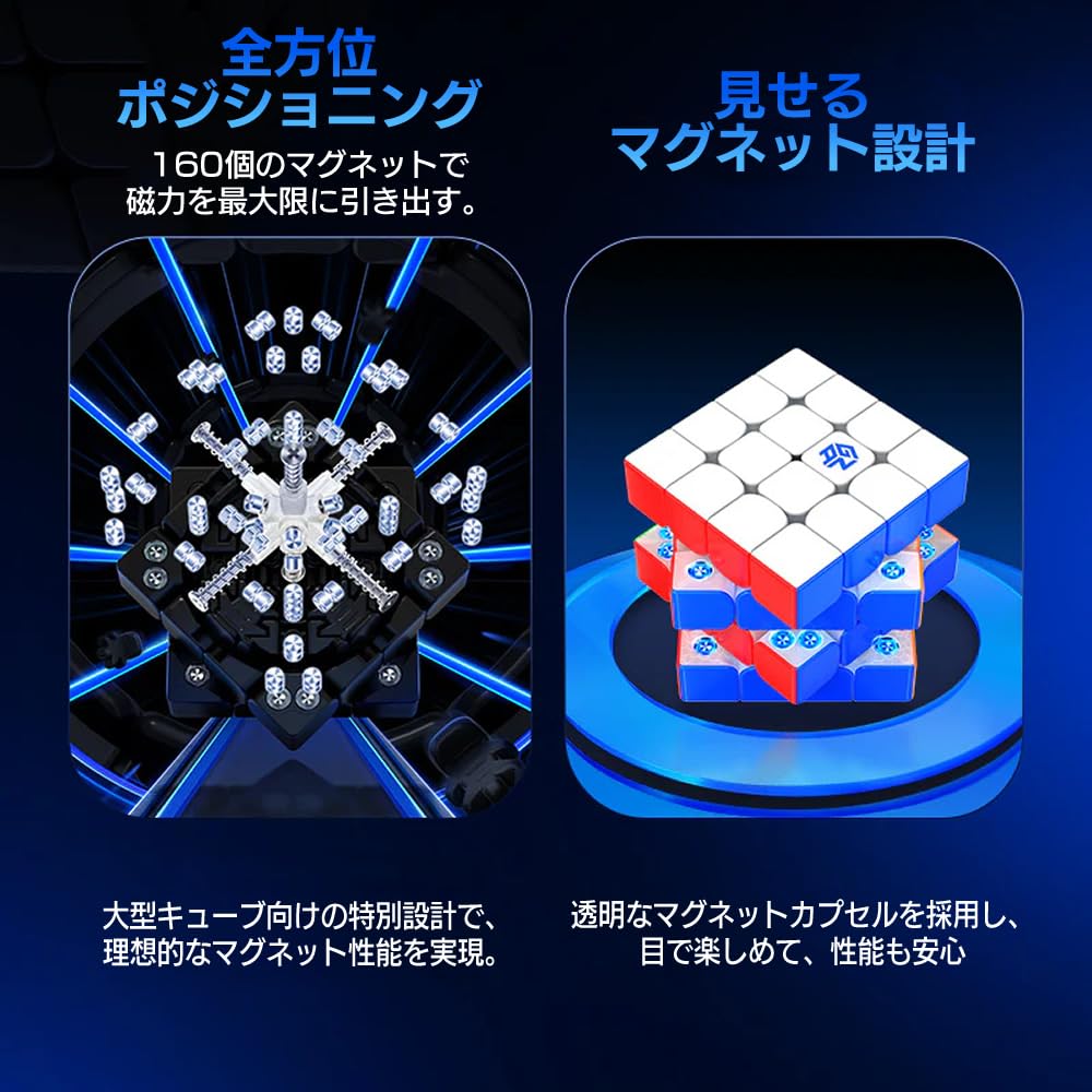 GAN460 M V2 4x4x4 Cube with Magnets and Stickerless Design V2 Includes Japanese Version and Cleaning Cloth UV-Coated Built-in (GAN460M UV) - Guide,