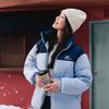 Skechers Modische Farbblock-Logo-Web-Winddichte Warme Kurze Daunenjacke Unisex Oberbekleidung Kosmisch-Himmel-Lila L423U106-027F