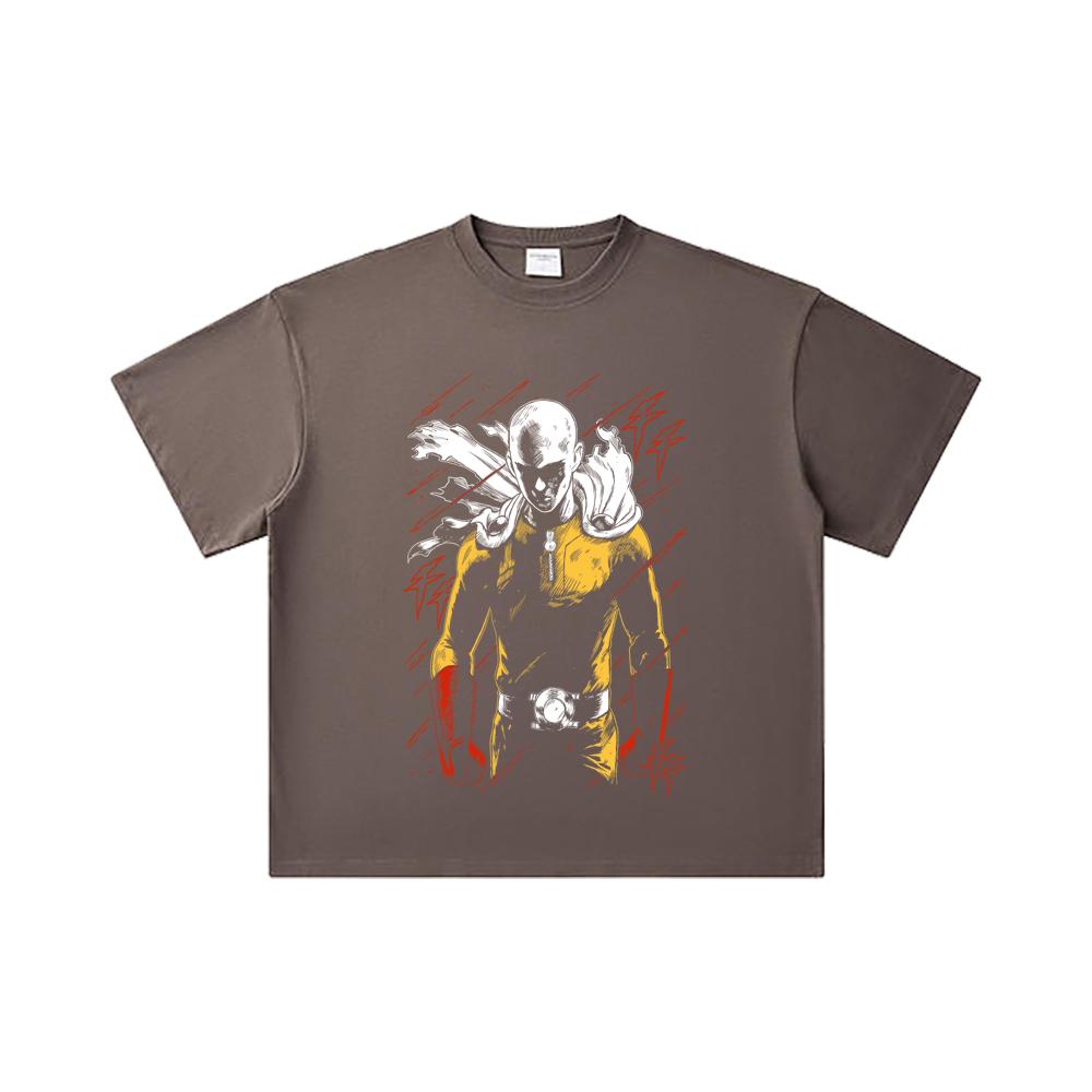 260 GSM Double Yarn 32 Count 100% Cotton One Punch Man V1 Saitama Print Unisex Heavy Cotton T Shirt