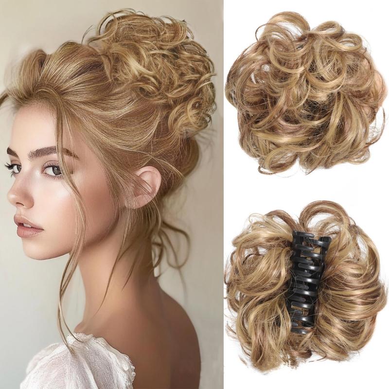 Synthetic Chignon Messy Hair Bun Claw Clip In Hair Piece Wavy Curly Bun Ponytail Scrunchie Hairpieces for Women
