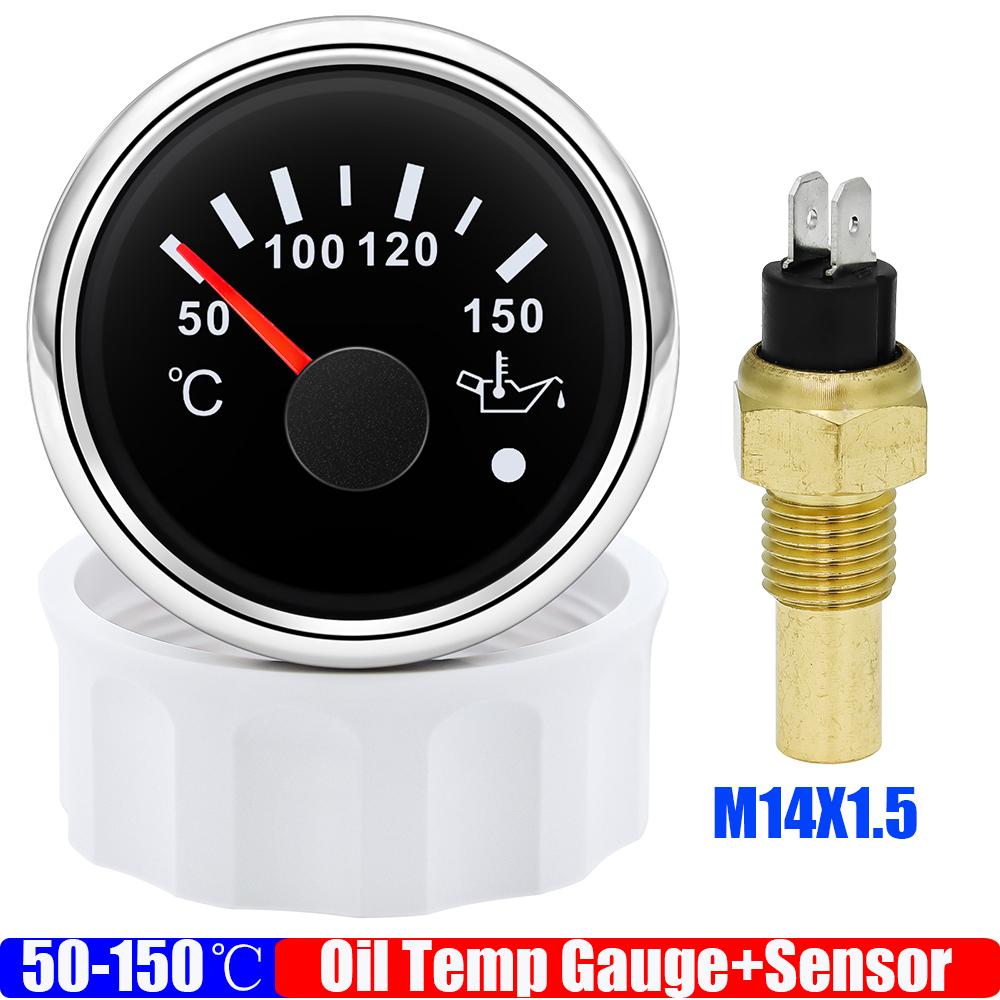 7 Color LED 52mm Oil Temperature Gauge with Sensor for Auto Car Waterproof Oil Temp Meter with Alarm Marine Yacht 12V24V Custom