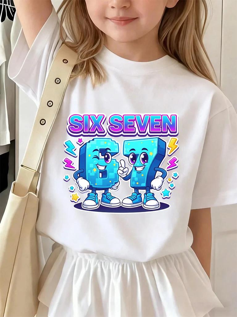Six Seven 67 Funny Italian Brainrot Childrens Short Sleeve Tee Summer Casual Hot Crewneck Cute Cartoon Age 3-14