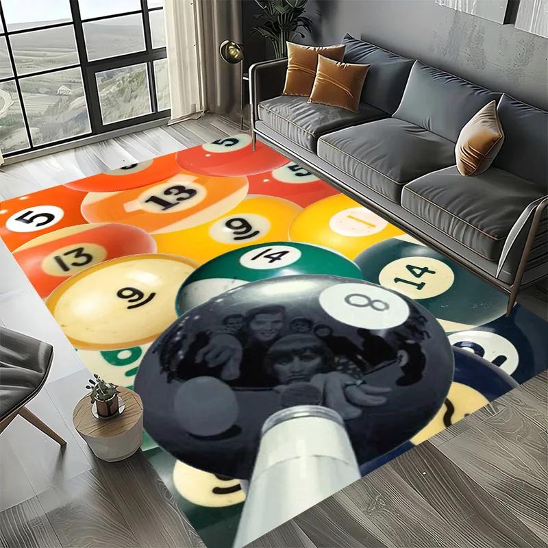 Large Washable Area Rug with Black Pool Ball 8 Design, Non-Slip Sofa Kitchen Toilet Carpet for Living Room Decoration