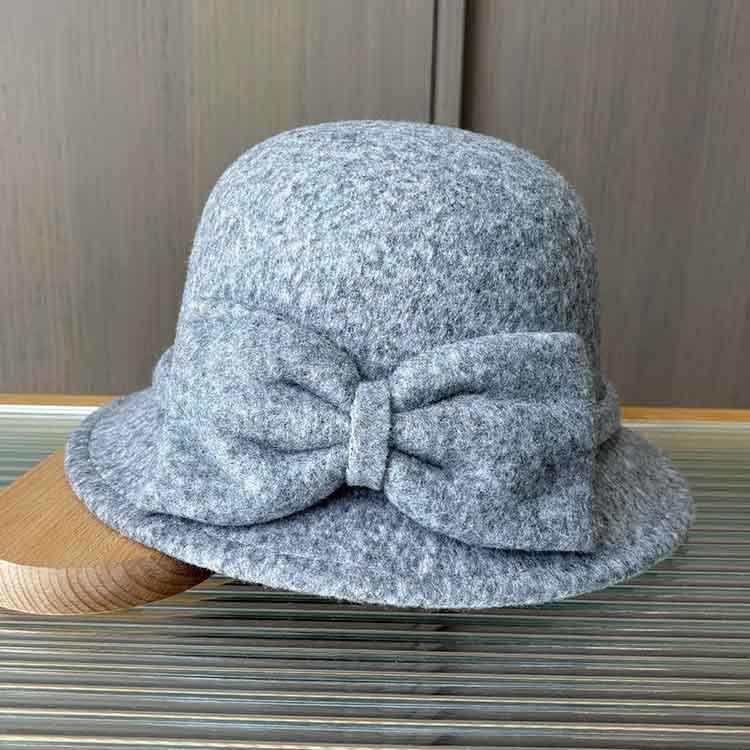 Cappello a secchiello in lana autunnale e invernale da donna con fiocco alla moda e semplice a tesa stretta Cappello a cilindro elegante in feltro da celebrità