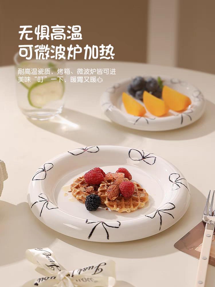 Instagram Blogger's Plate Hand Drawn Butterfly Bow White Dudu Plate Dessert Jewelry Storage Ceramic Plate Coffee Shop Dish