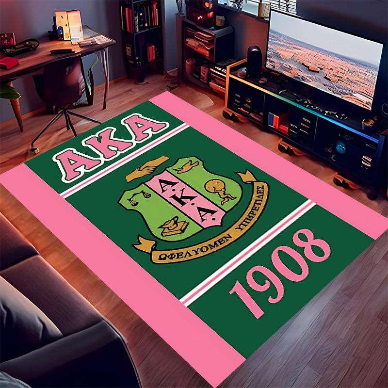 1pc AKA Logo Print Area Rug - Soft, Washable Non-Slip Indoor Mat for Office Chairs, Living Room, Home Office Decorative Rug