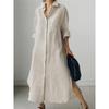 Robe Chemise Longue Décontractée Irrégulière à Manches Longues de Couleur Unie pour Femme