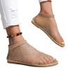 2024 Summer New Round Head Sandals Hollow Internet Celebrity Diamond Short Boots Summer Sexy Large Size Flat Shoes