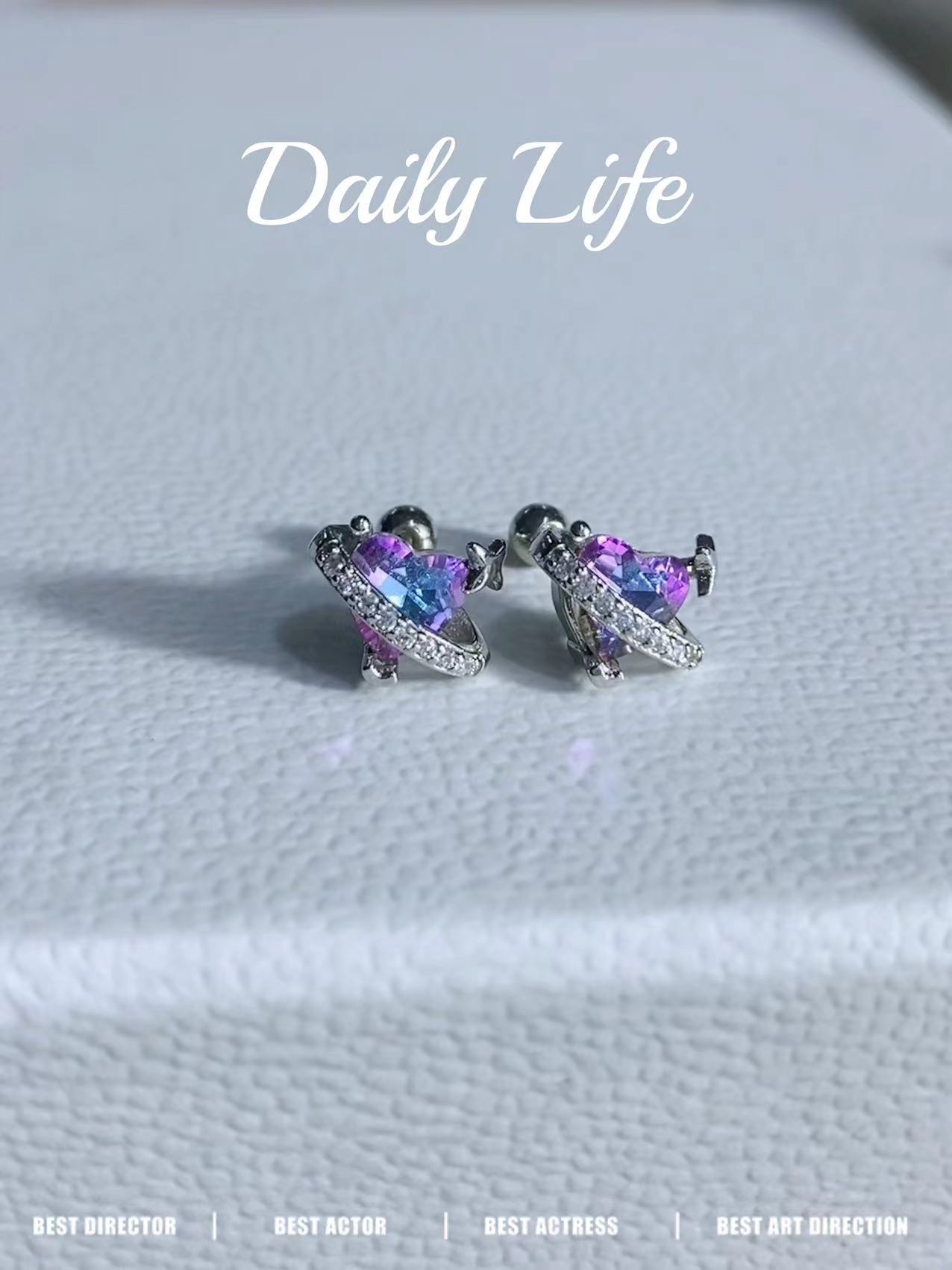 

Purple Titanium Steel Earbone Nails Love Zircon Cochlear Nails Screws Girls Heart Earrings Advanced Sense Earrings Women
