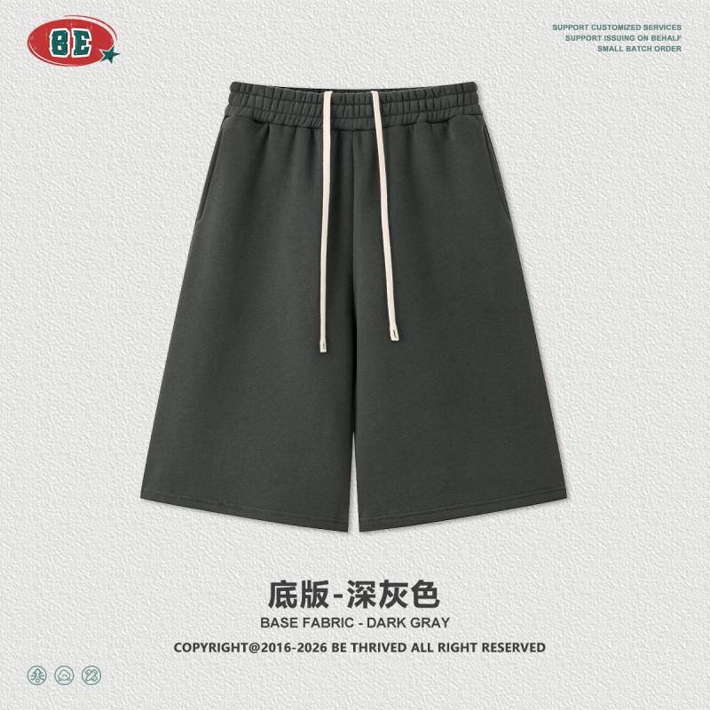 BE Mens Retro Streetwear Heavyweight Baggy 6-Point Shorts With Rhinestone Side Print