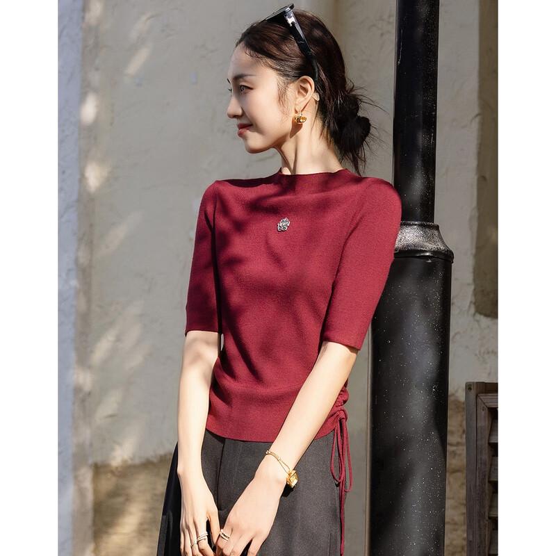 Women's Slim-Fit Drawstring Semi-High Collar Knit Top