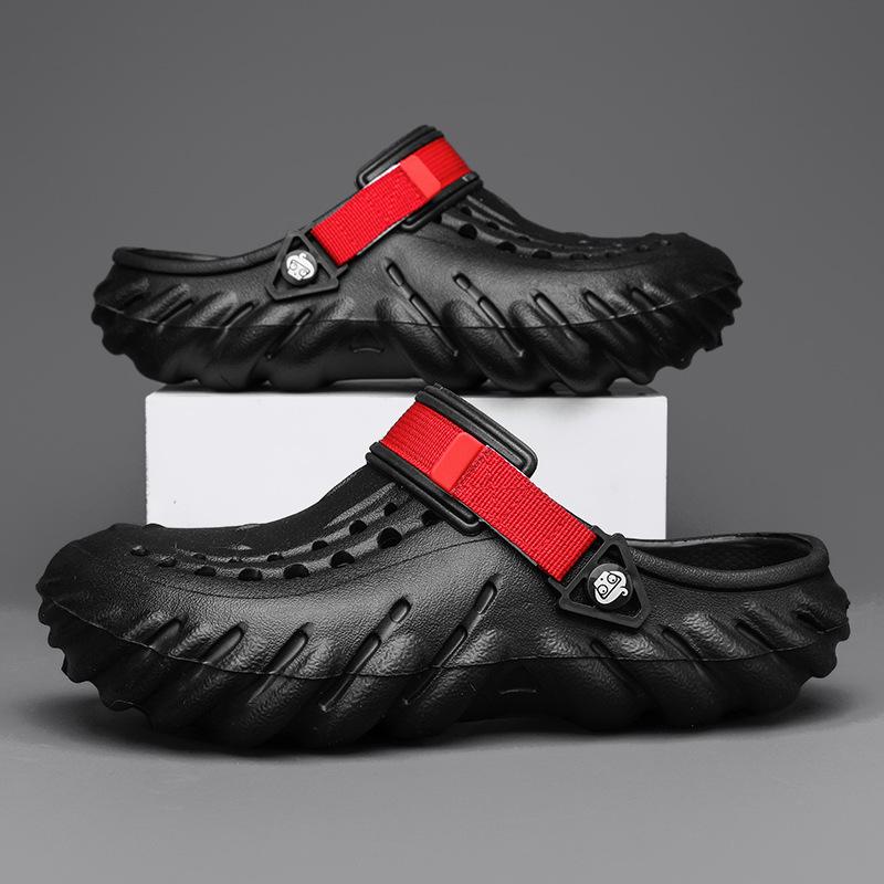 

Summer men s hole shoes sandals Summer outdoor hole shoes soft men s beach sandals wear two 38 чёрный