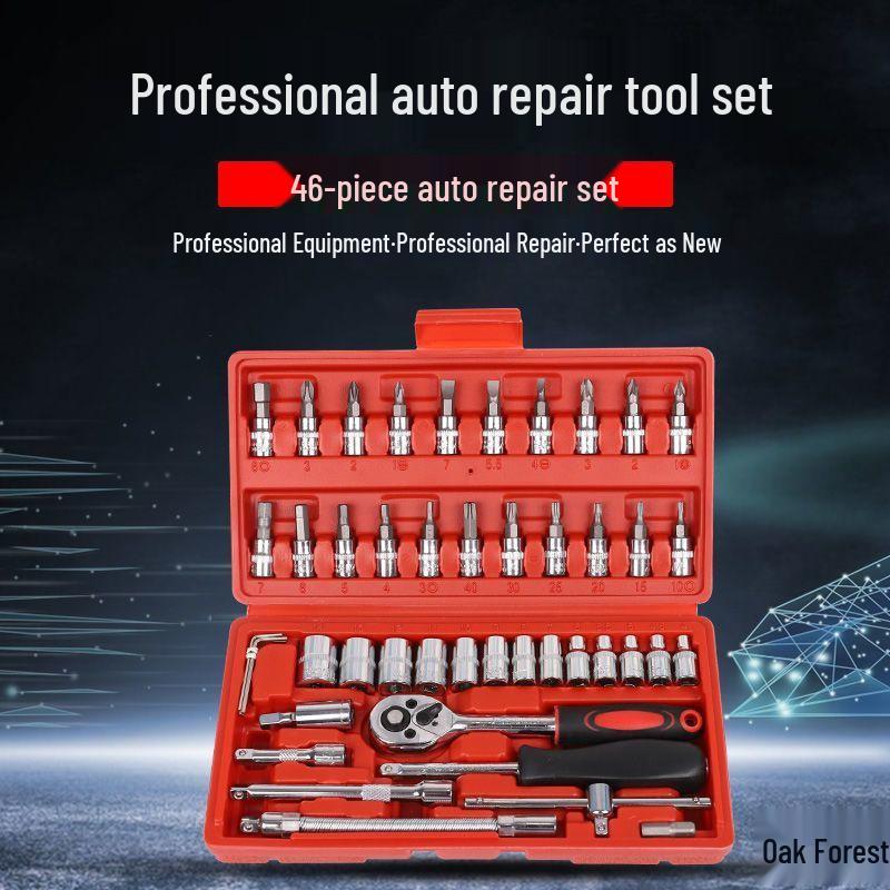 46-Piece Multifunctional Ratchet & Socket Wrench Tool Set for Cars and Motorcycles