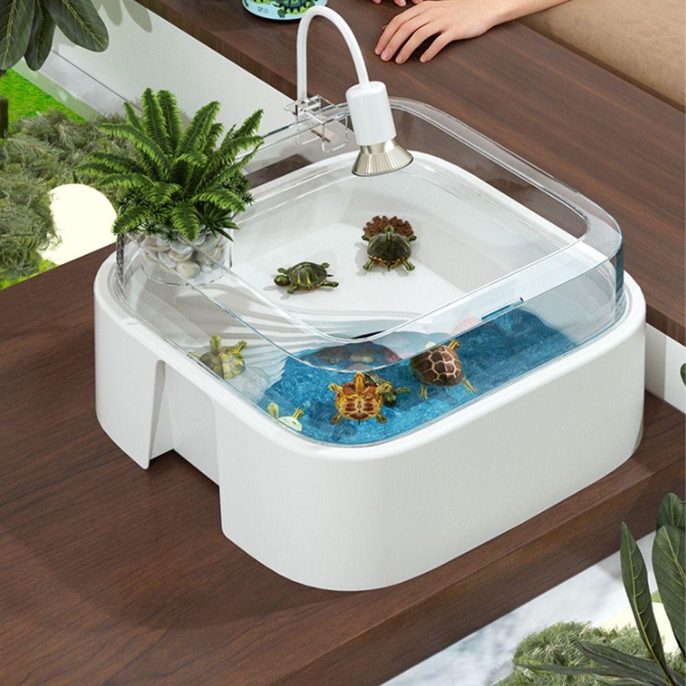 Large Capacity Transparent Turtle Tank with Sun Platform Anti Escape Turtle Aquarium Plastic Full View Breeding Box