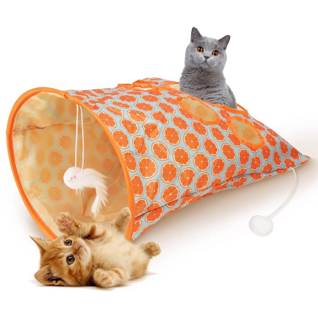 Cat Tunnel Bag Foldable Interactive 5 Holes Crinkle Sounds Tunnel Pet Drill Bucket with Plush Balls