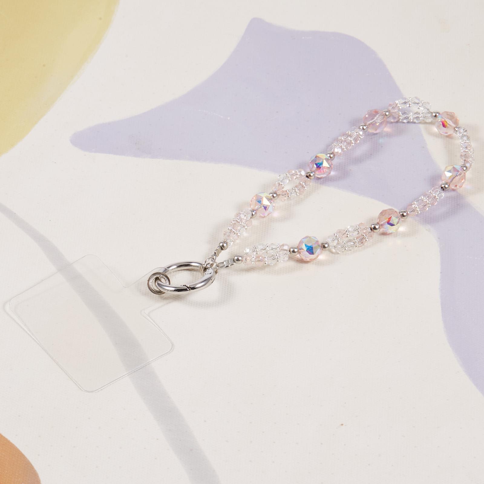 

Cell Phone Charm Lanyard 26cm Rhombus Beads Phone Case Wrist Strap for Women Girls Pink