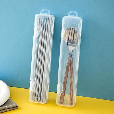 Portable Transparent Tableware Box Travel Flatware Storage Box With Flip Cover Dustproof Chopsticks Forks Spoon Cutlery Case