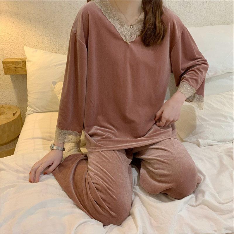 Lace Velvet Pajamas Pajamas Set Women's Home Wear Women's Spring and Autumn New Women's Pajama Sets