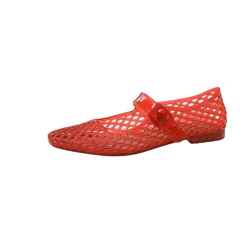 Versatile Breathable Crystal Flat Sandals - Non-Slip Beach Shoes with Fashionable Hollow Design