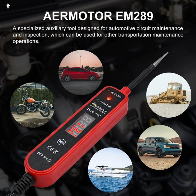 AERMOTOR EM289 Car Electrical Circuit Tester LED Digital Voltage Display Car Short Circuit Detector Diagnostic Tool