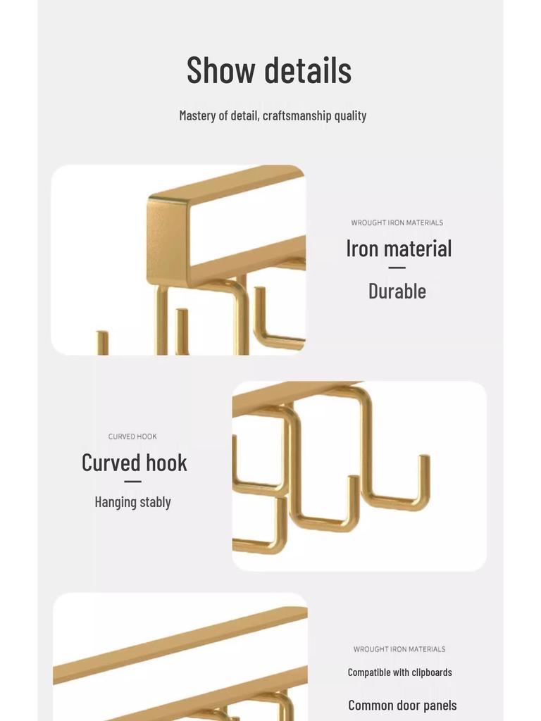 Double Row No-Drill Seamless Cabinet Door Hanging Storage Rack with Hooks