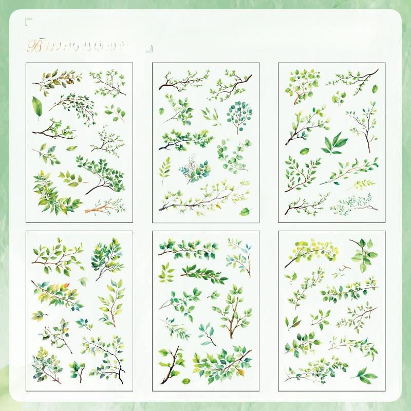 6 Styles  Transparent PET Stickers Scrapbooking Materials DIY Junk Journal Collage Tree Branches and Leaves Decor Stickers