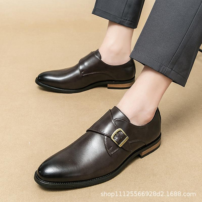 

Large size four seasons new men s low-top business casual fashion retro wooden heel bottom pointed foot cover small leather shoes 46