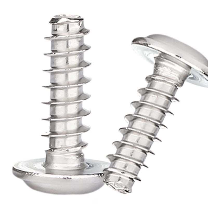 201 Stainless Steel Round Head Self-Tapping Screw with Washer, Flat Tail, Pan Head, Medium Size M3/M4/M5