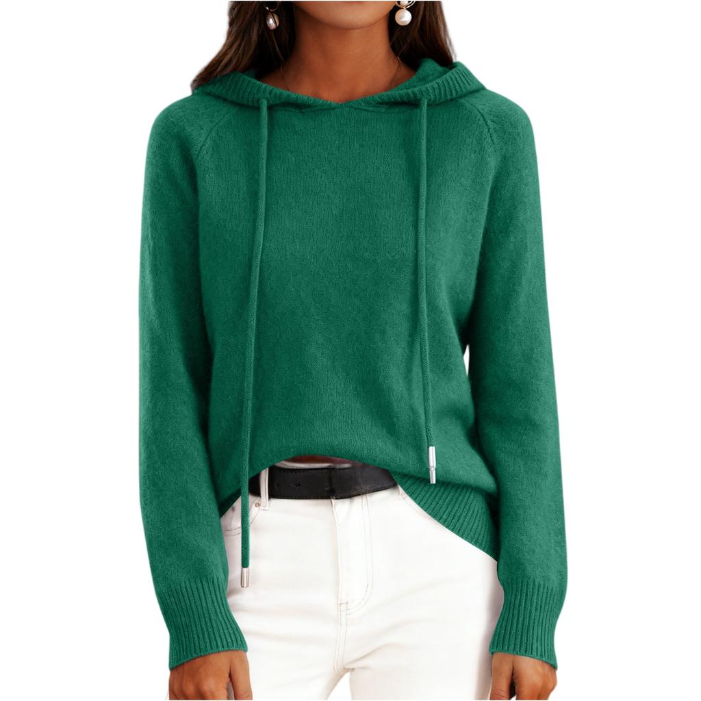 Women's Fashionable Long-sleeved Solid-color Pullover Hooded Knitted Sweater Top