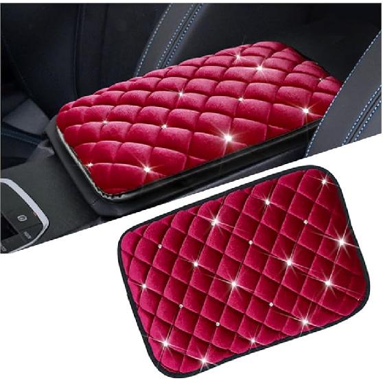 Mandark Bling Car Center Console Cover, Crystal Rhinestone Fluffy Automotive Armrest Seat Box Cushion Pad, Soft Comfortable Diamond Arm Rest