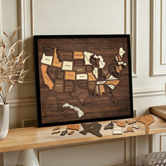 Holz USA Reise Puzzle Board State Reise Tracker Wanddeko Interaktives Reise Souvenir für Zuhause Büro Geschenk für Reisende