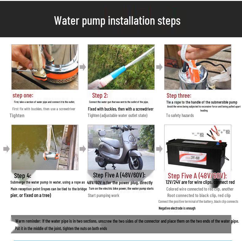 DC Submersible Water Pump for Vegetables and Farming, Compatible with 12V-60V Battery or Electric Vehicle