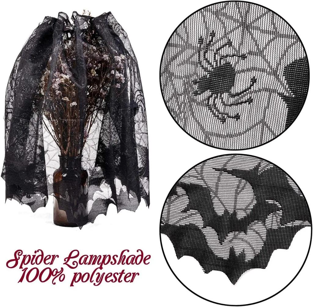 Halloween Tablecloth Bat Spider Web Black Lace Tablecloth Mantel Cloth Family Table Decoration Halloween Party Decoration