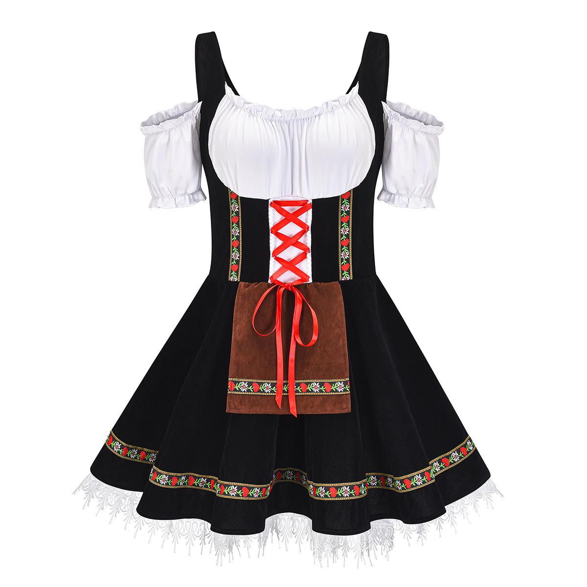 

Munich Oktoberfest Off-Shoulder Beer Maid Costume Dress in Khaki L чёрный