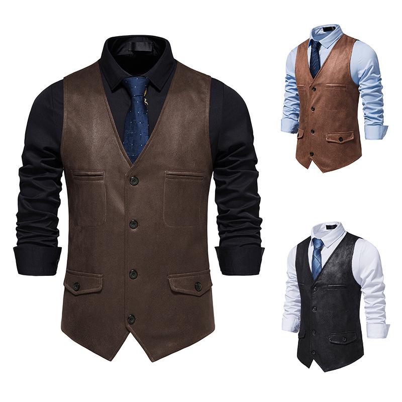 2023 Spring Slim-fit Suede Single-breasted V-neck Men's Waistcoat