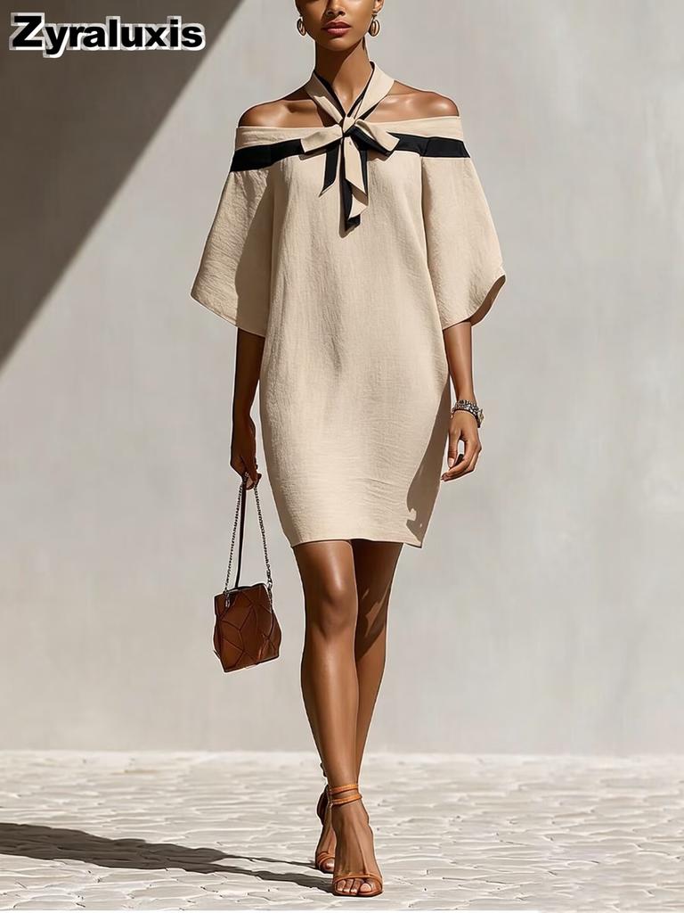 Women's Summer New Arrivals Bow Collar Cutout Mini Dress