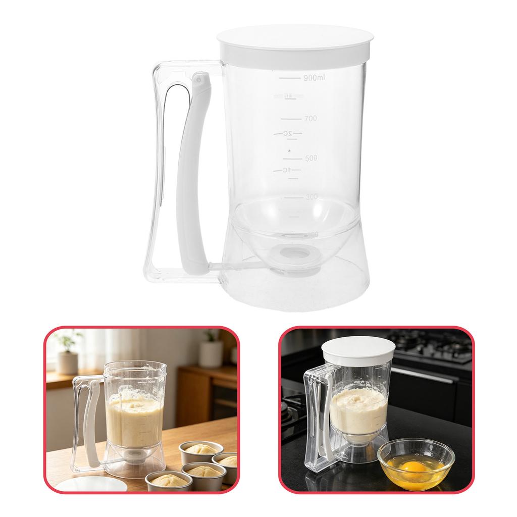 4-Cup Batter Mixing Jug Dispenser with Squeeze Handle Portion Control Non-Drip Pouring for Pancakes Waffles Cupcakes Crepes Mini