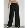 Western Women's Casual Solid Color Drawstring Straight Leg Slight Flare Pocket Casual Pants