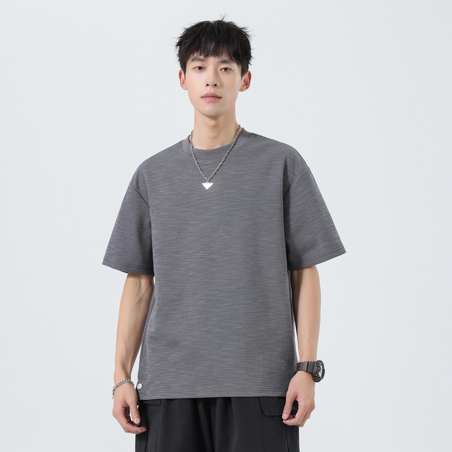 

Men s Bamboo Joint Pattern Snap Button Short Sleeve T-Shirt - Summer Heavyweight Solid Color Triple Extra Large серый