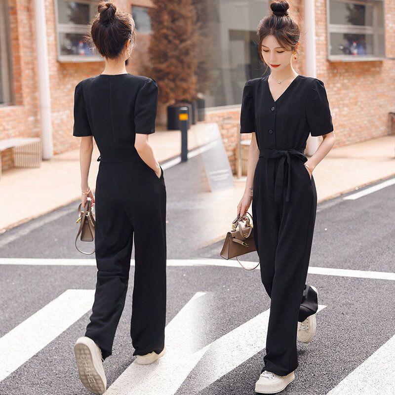 Women's Short Sleeve Black Slimming Jumpsuit - Summer 2026 Fashion