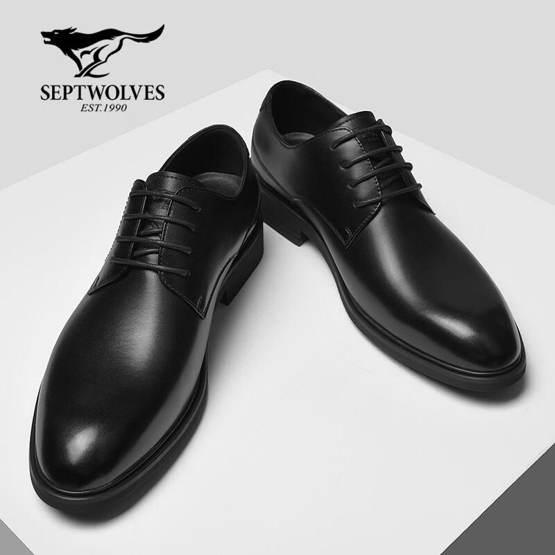 Septwolves Men's Black Leather Business Casual Shoes