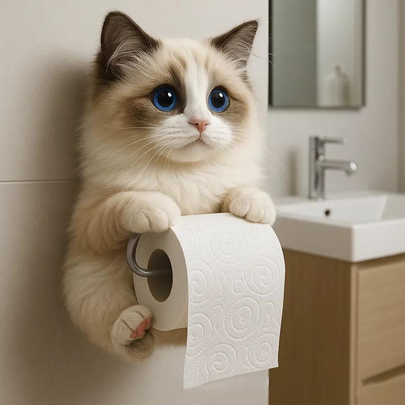 Cat Toilet Paper Holder Cat Funny Paper Towel Holder Wall Mount Tissue Dispenser Rack Resin Animal Statue Room Decor
