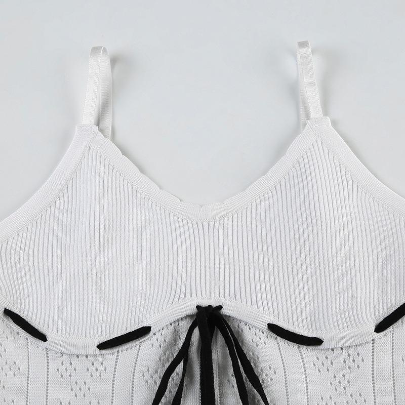 Women's Hollow Wearing Rope with Light Wool Woven Halter Spice Sexy Contrast Color Waist Vest Top