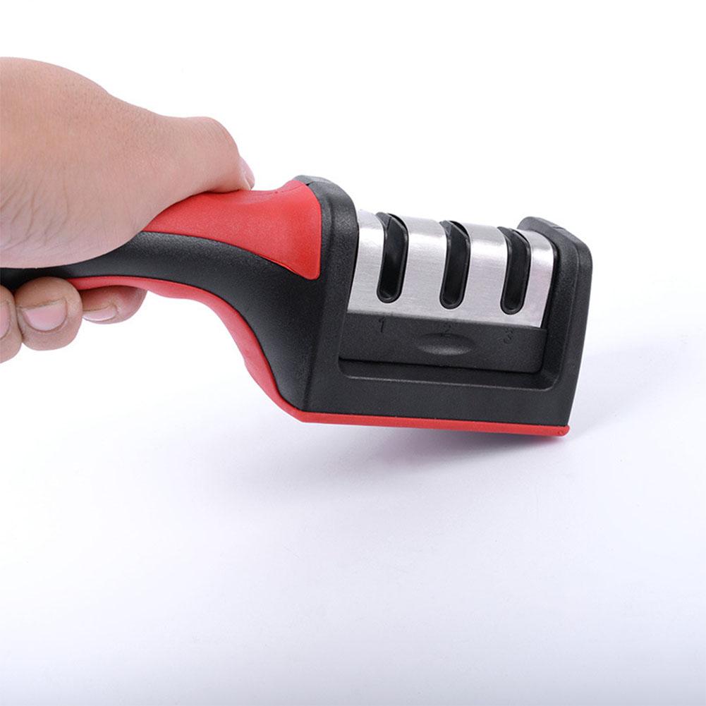 Household Double-side Knife Sharpener with 3 Slots Multifunctional Sharpening Plate Grindstone Kitchen Tool